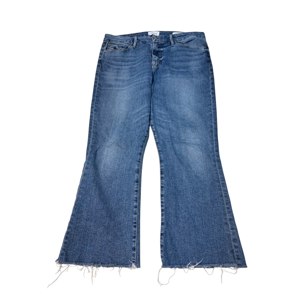 Frame Le Crop Mini Boot Cairo Blue Raw Hem Jeans Womens Size 34X26 OPCMRA456